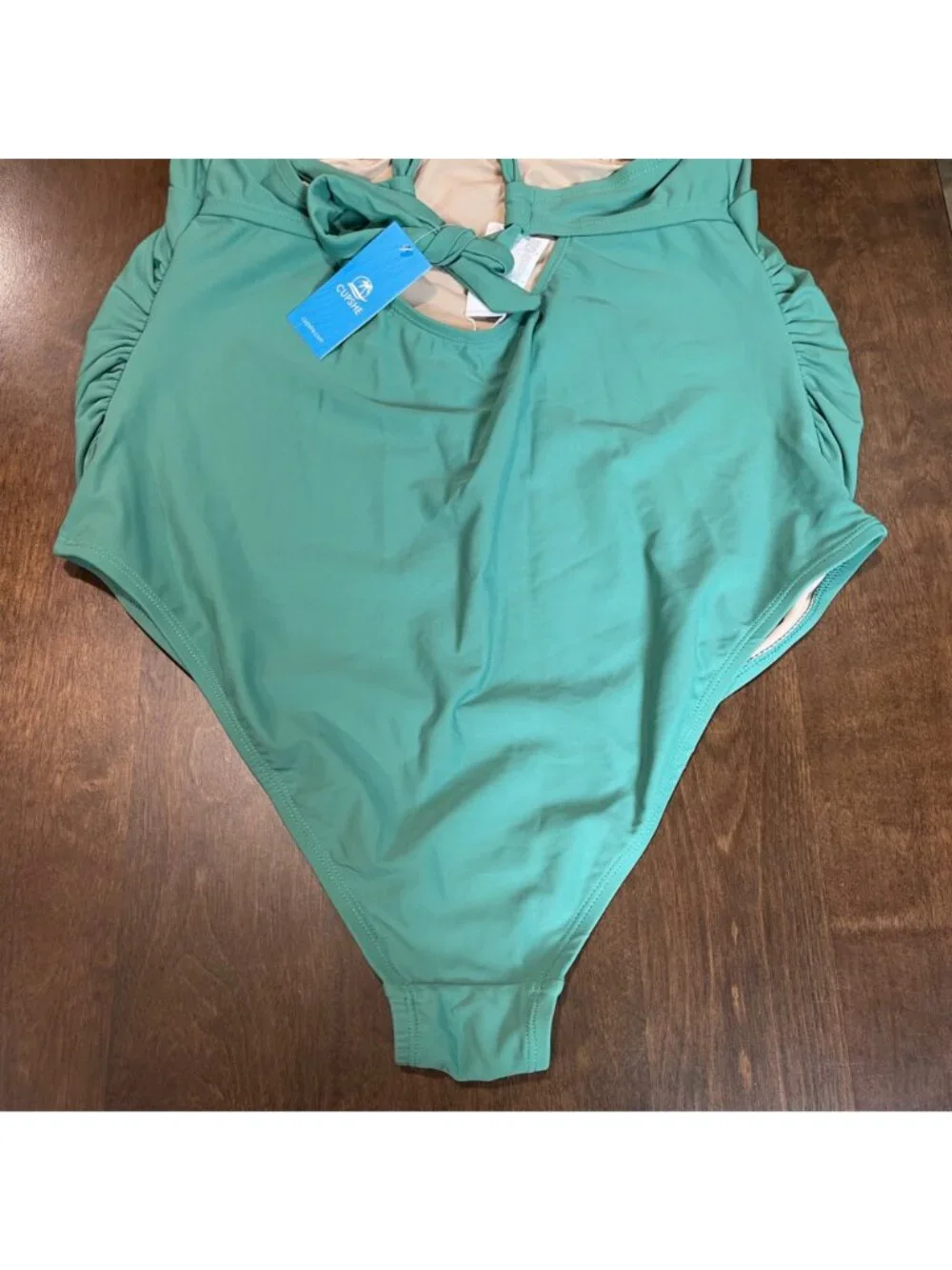 Cupshe Ruched Side Maternity One Piece Swimsuit Women's Size XL Green Cross Back